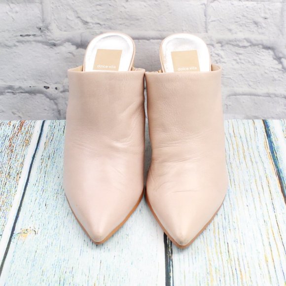 Dolce Vita Caley Pink Leather Wood Block Slip On Heel Mule Size 10 - Picture 6 of 9